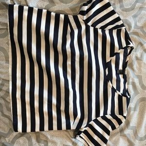 white and navy striped top